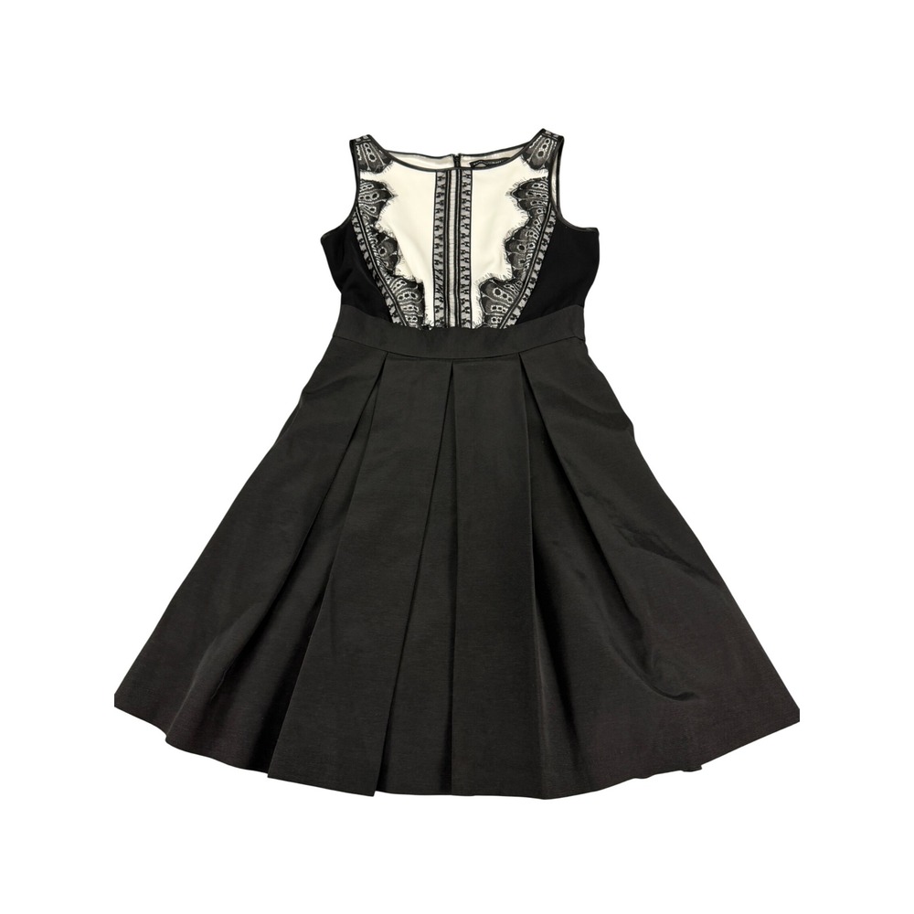 White House Black Market Black White Lace Trim Pleated Fit Flare Dress 2